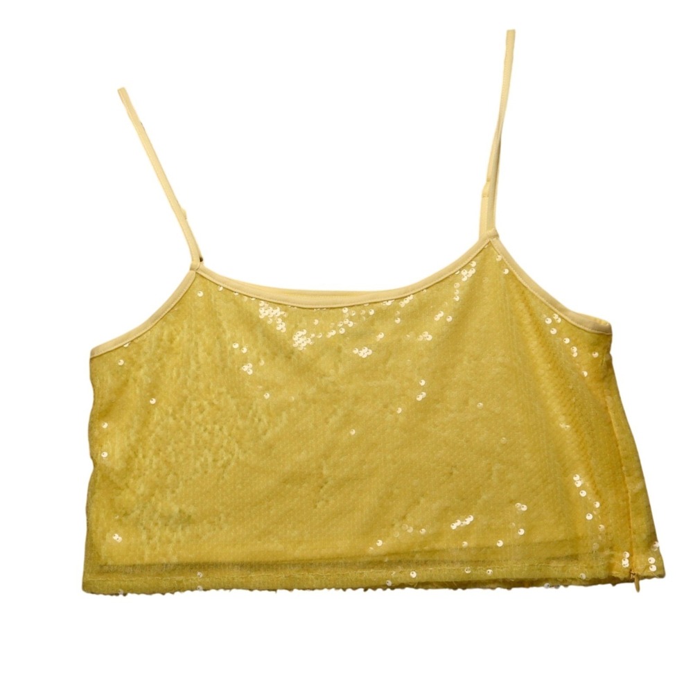 4th & Reckless Yellow Sequin Cropped Cami‎ Top Adjustable Straps Size L